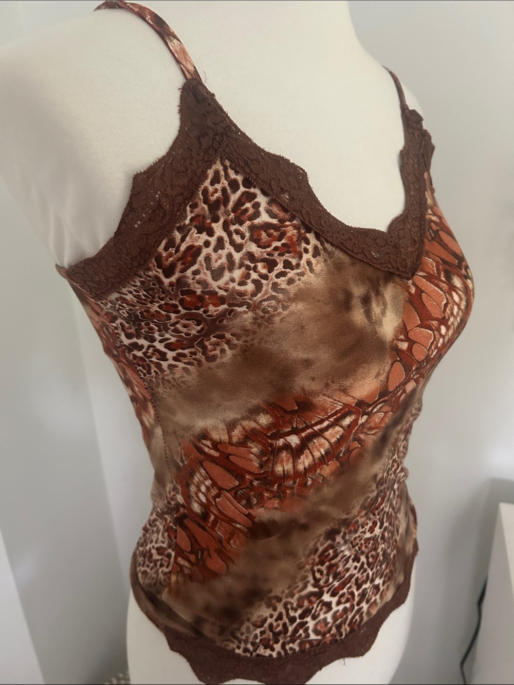 Cutest Vintage Brown Leopard Print Lace-Trim Camisole Tank Top - Picture 4 of 7